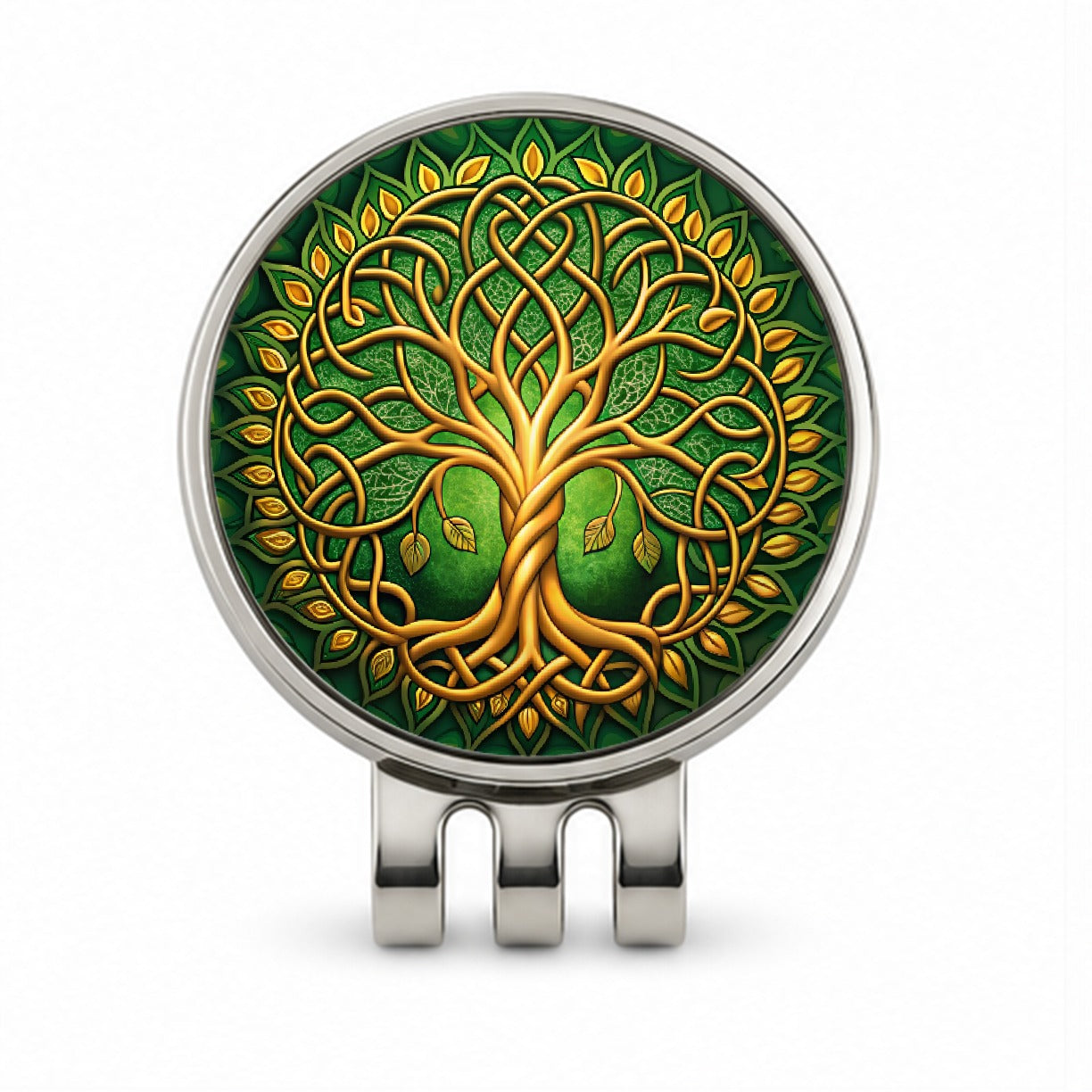 Irish Celtic Knot Tree Of Life Green And Golden Golf Hat Clip with Ball Marker