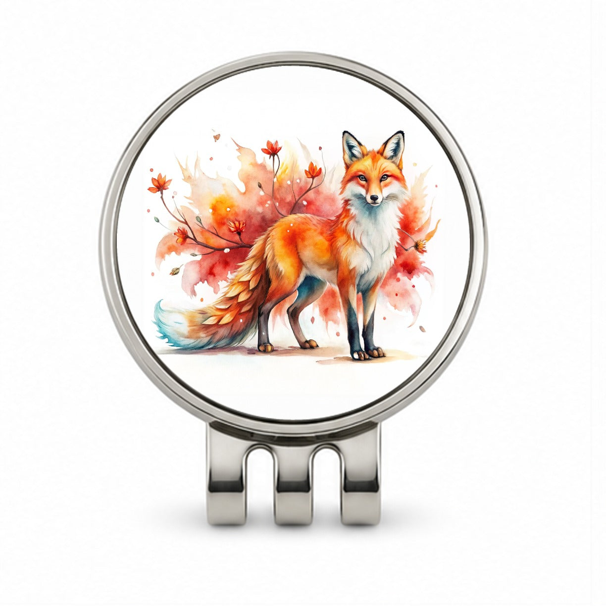 Kitsune Fox Asian Japanese Spirit Animal Folklore Watercolor Golf Hat Clip with Ball Marker
