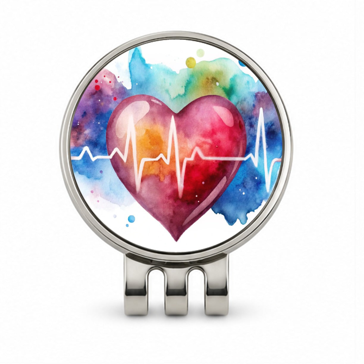 Life Pulse Heart Beat Doctor Nurse RN EMT Watercolor Golf Hat Clip with Ball Marker