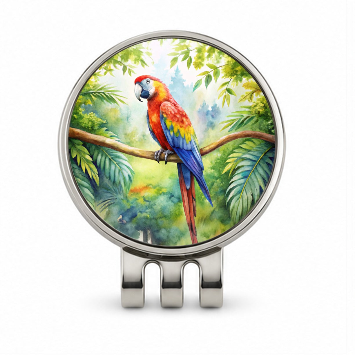 Macaw Parrot In Tree Bird Watercolor Golf Hat Clip with Ball Marker