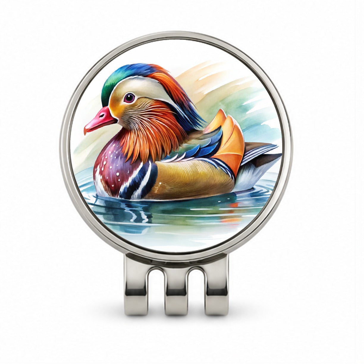 Mandarin Duck Watercolor Golf Hat Clip with Ball Marker