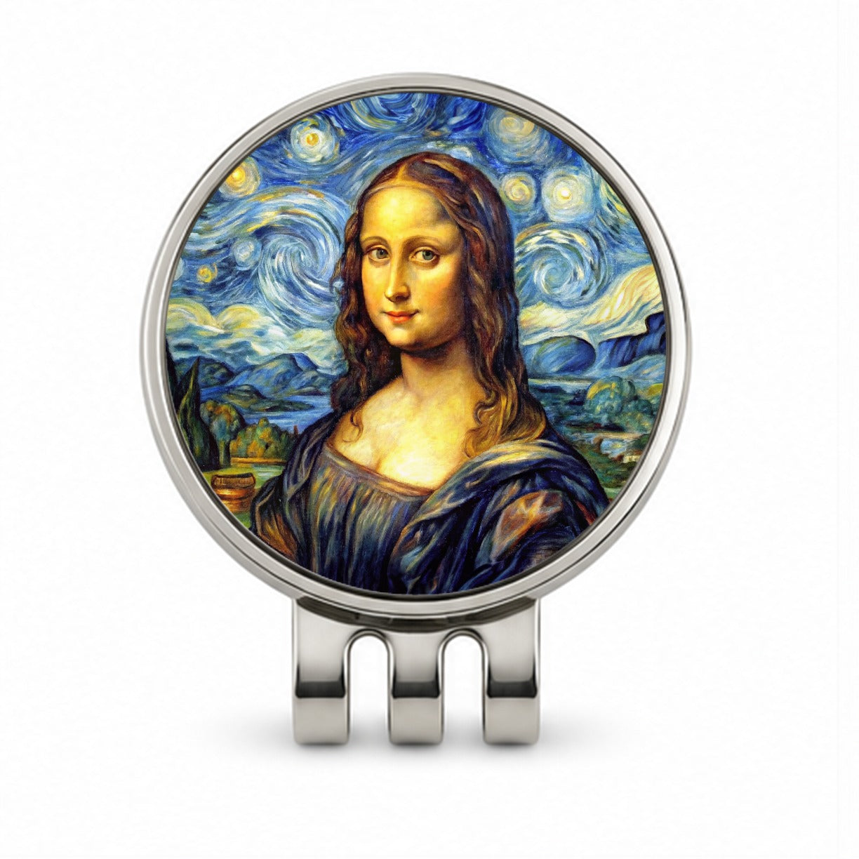 Mona Lisa Van Gogh Style Golf Hat Clip with Ball Marker