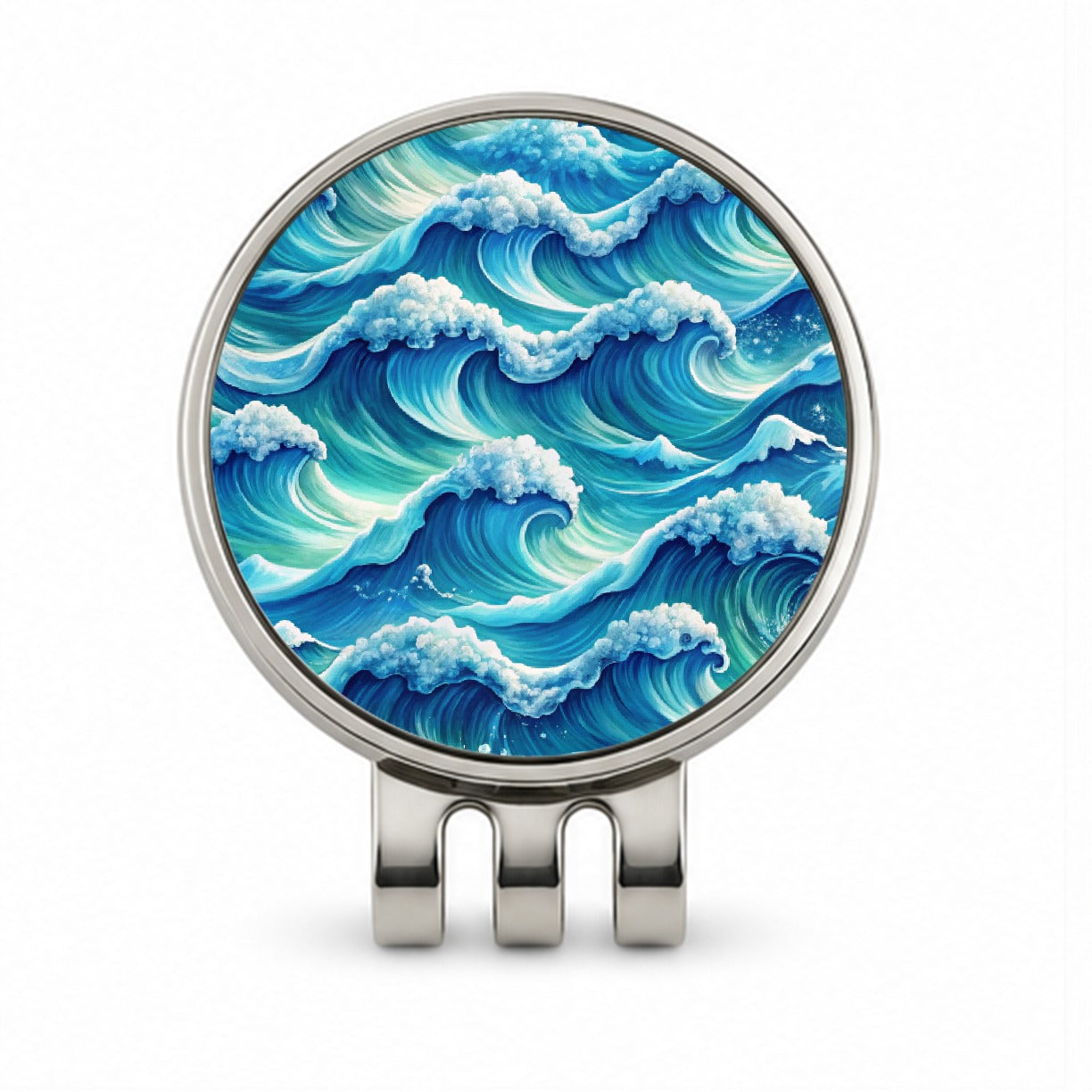 Ocean Waves Painting Golf Hat Clip with Ball Marker