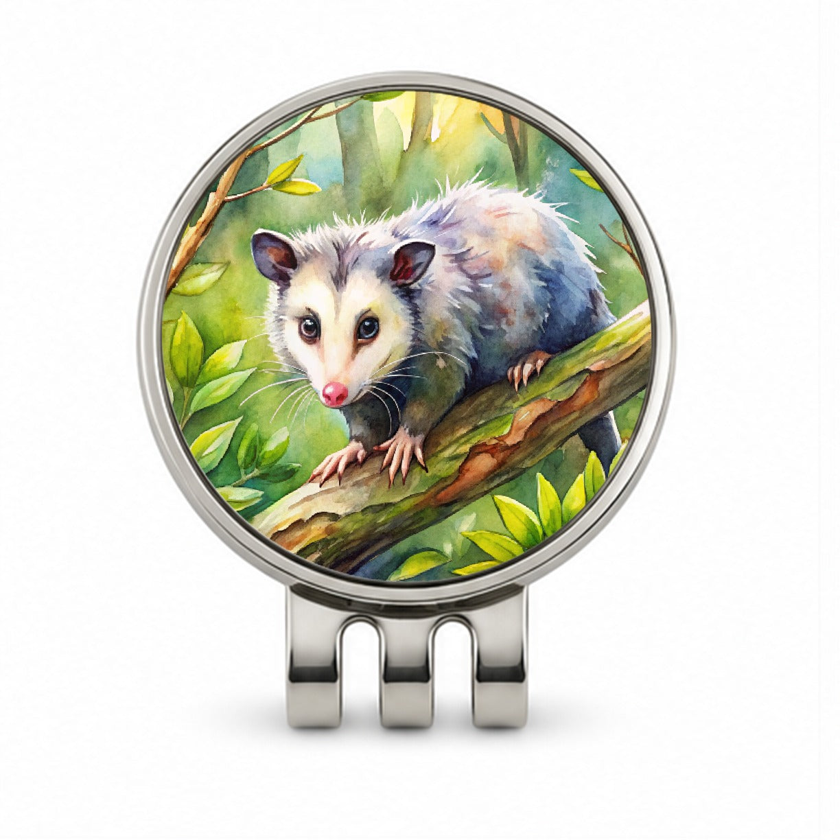 Opossum In The Forest Watercolor Golf Hat Clip with Ball Marker