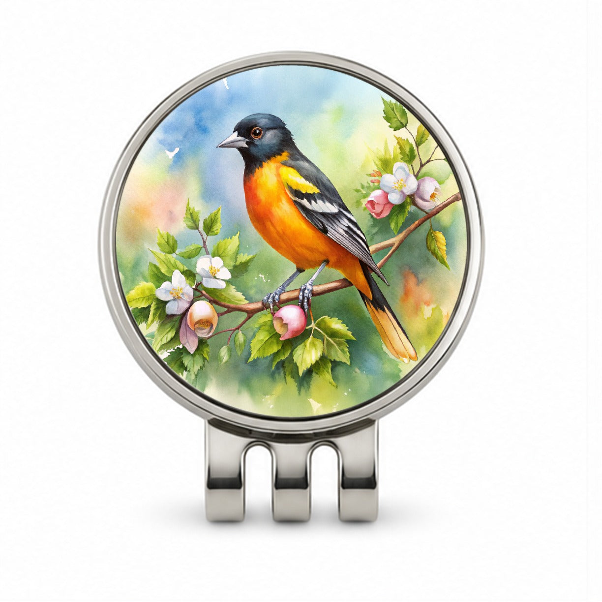Oriole In Tree Bird Watercolor Golf Hat Clip with Ball Marker