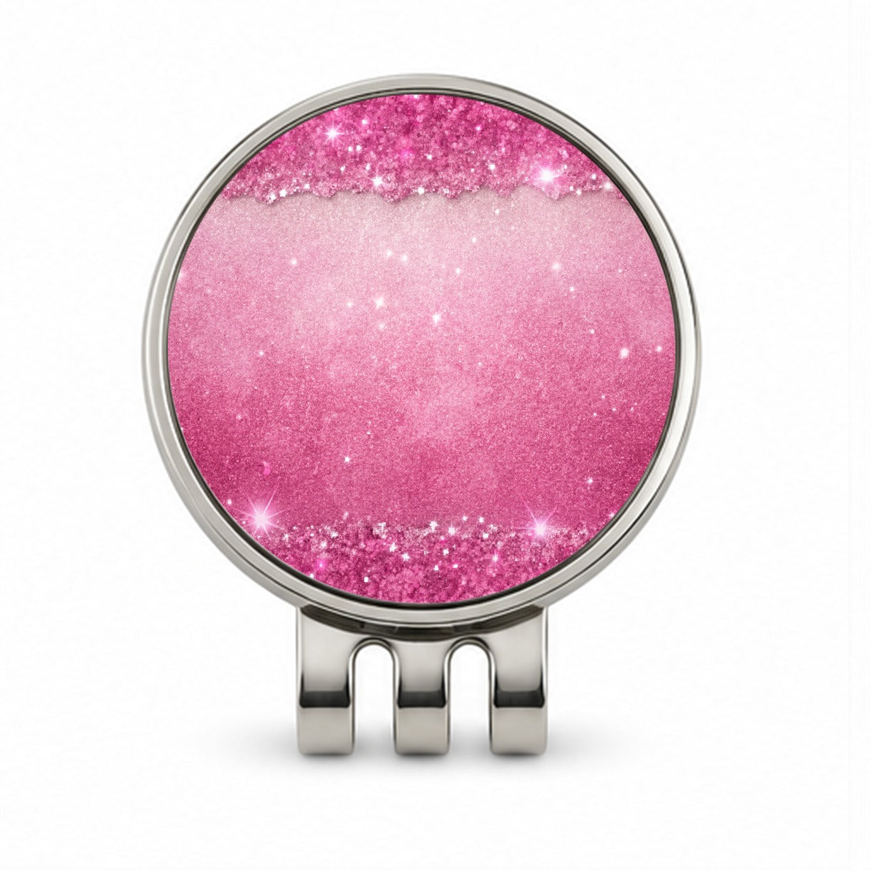 Pink Faux Glitter Golf Hat Clip with Ball Marker