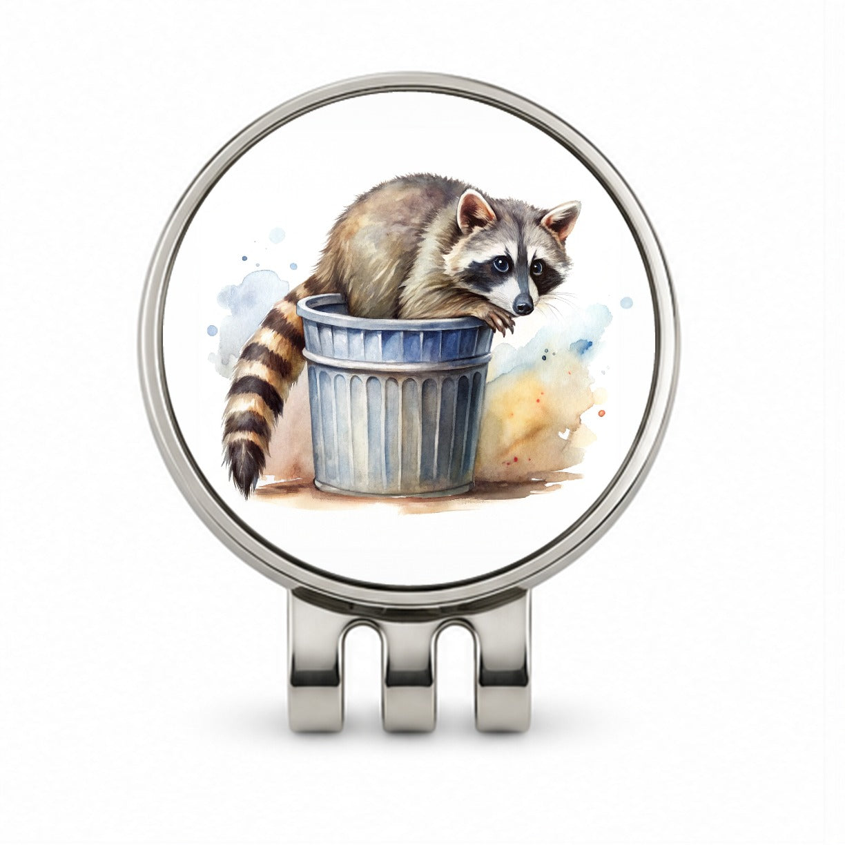 Raccoon In A Trash Can Panda Watercolor Golf Hat Clip with Ball Marker