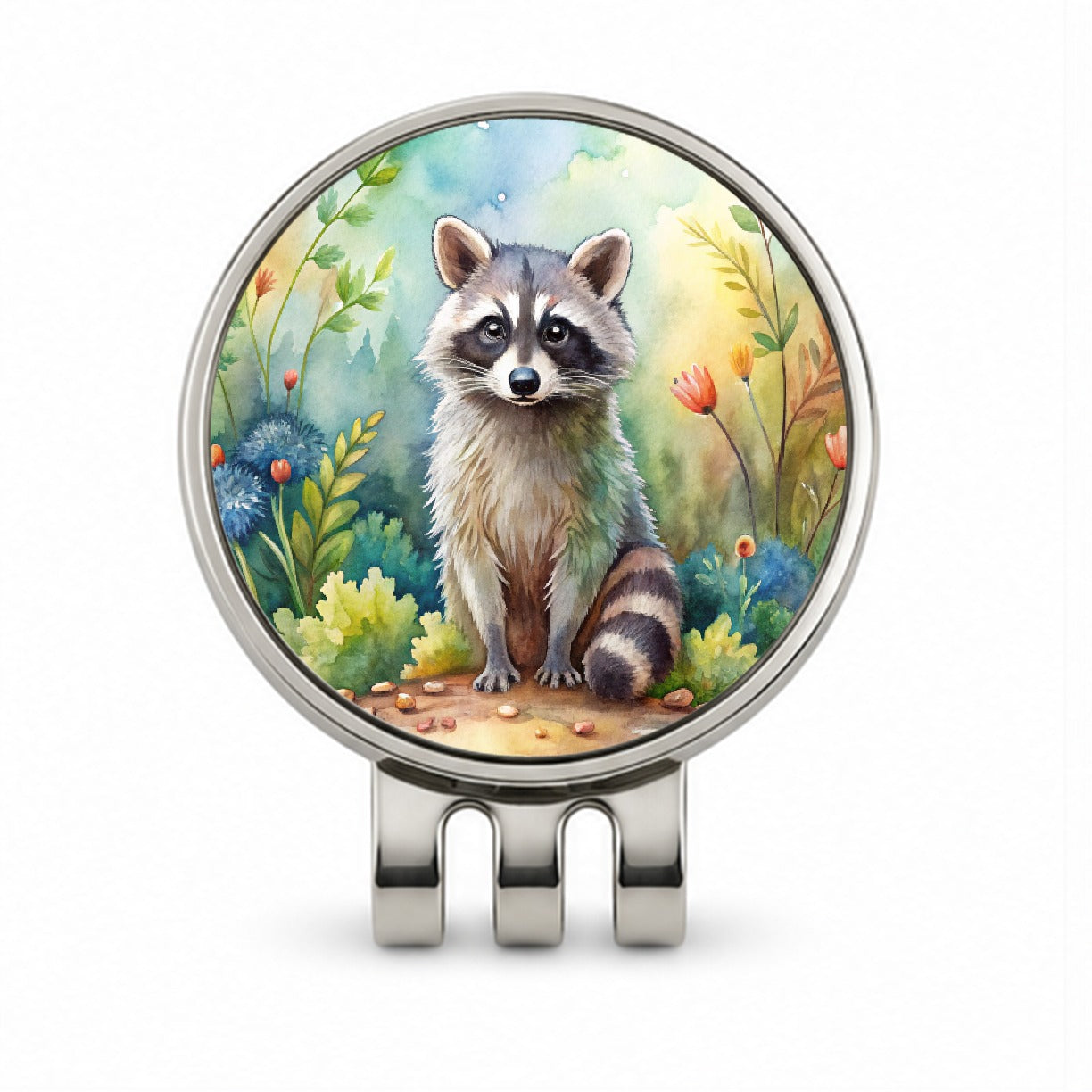 Raccoon In The Forest Watercolor Golf Hat Clip with Ball Marker