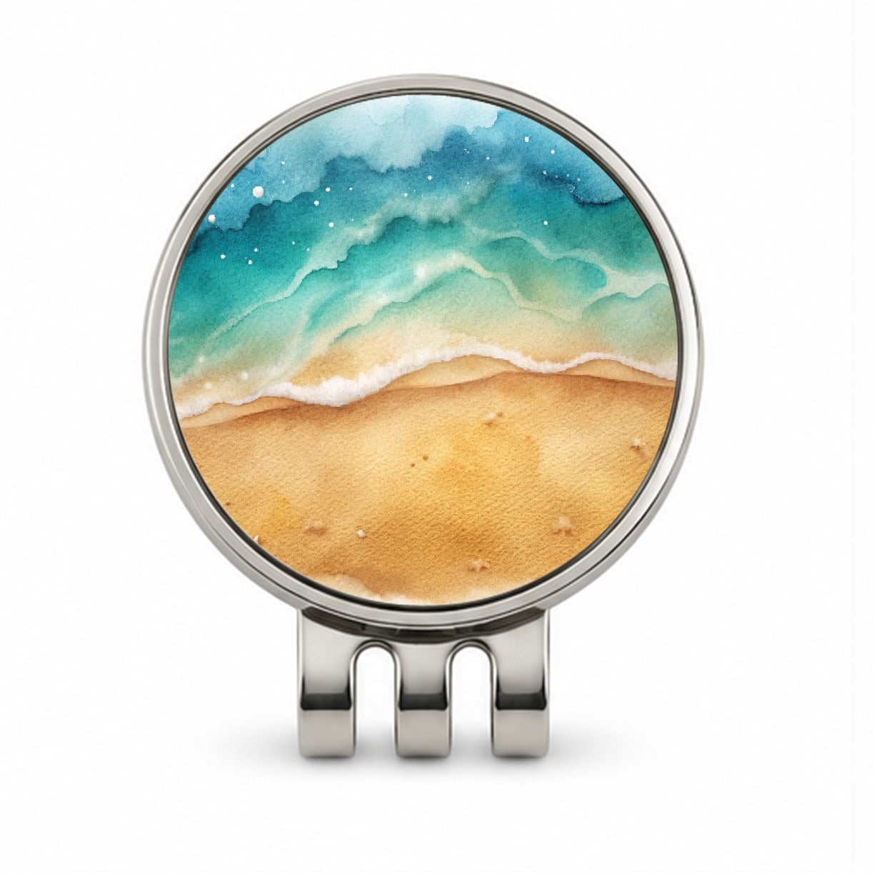 Sandy Tranquil Ocean Beach Golf Hat Clip with Ball Marker