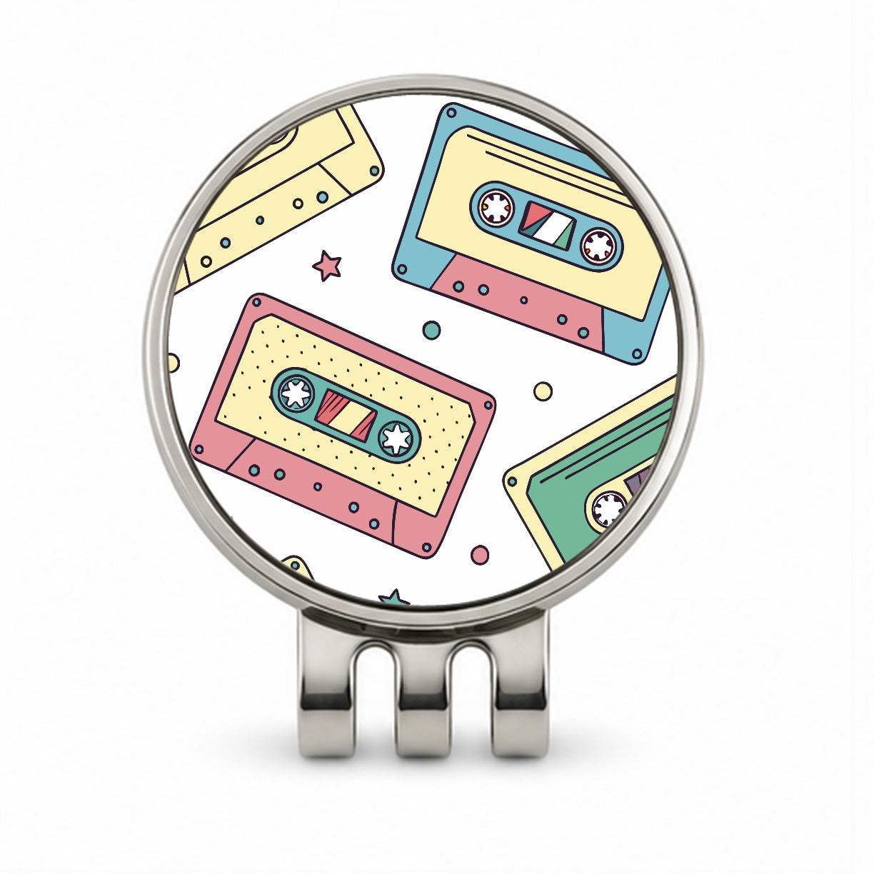 Scattered Cassette Tapes Golf Hat Clip with Ball Marker
