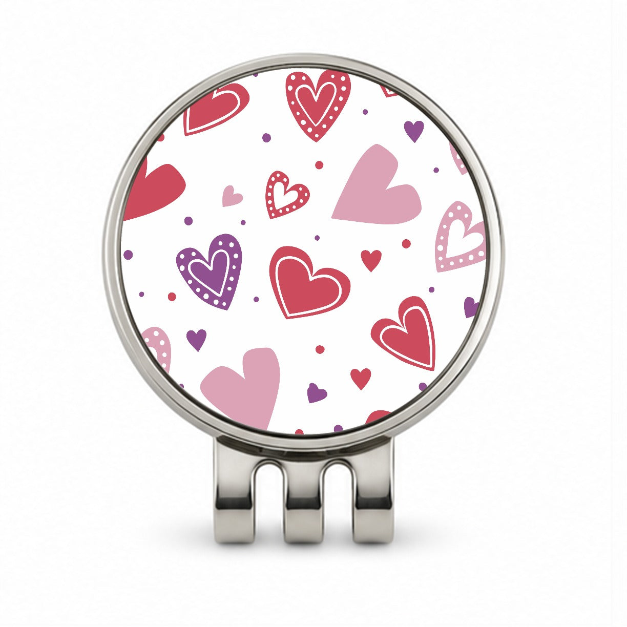 Scattered Hearts Bright Red Pink Purple Love Golf Hat Clip with Ball Marker