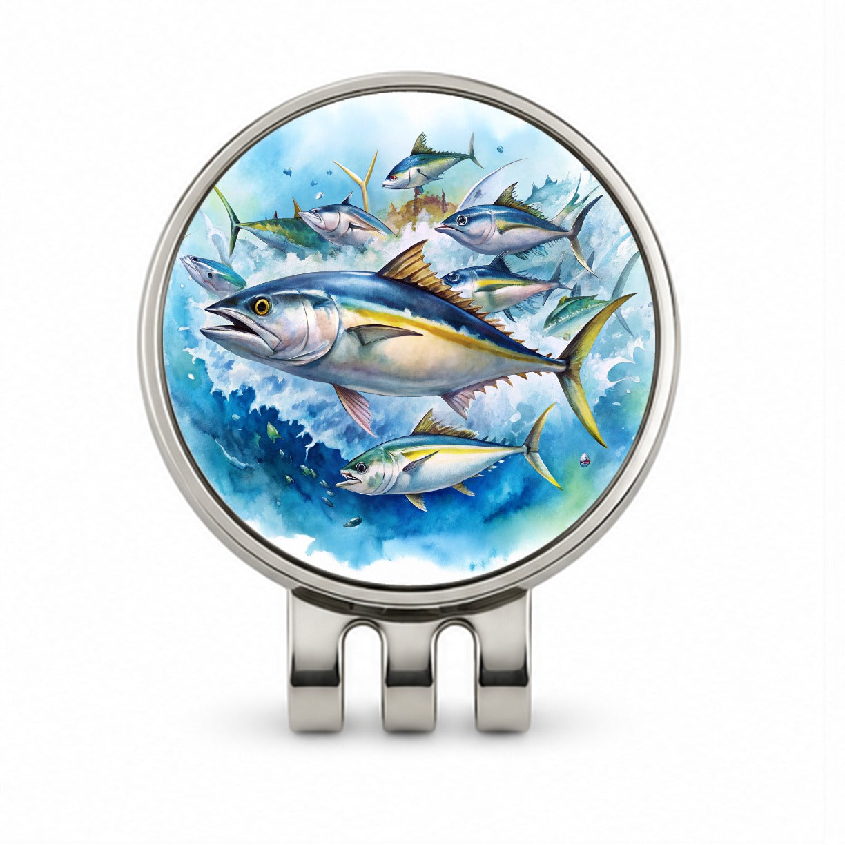 School Of Tuna Deep Sea Sport Fishing Watercolor Golf Hat Clip with Ball Marker