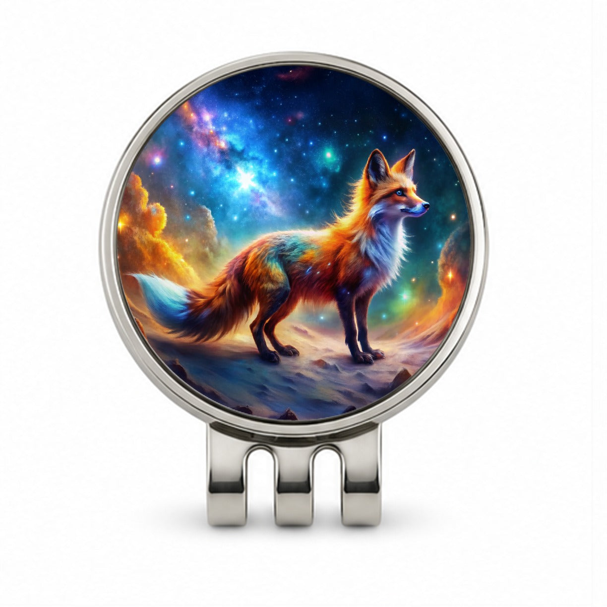 Sci-fi Fantasy Fox In Space Nebula Background Golf Hat Clip with Ball Marker