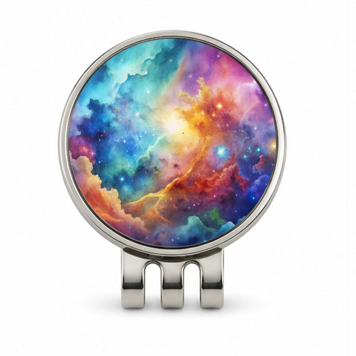 Sci-fi Fantasy Space Nebula Rainbow Watercolor Golf Hat Clip with Ball Marker