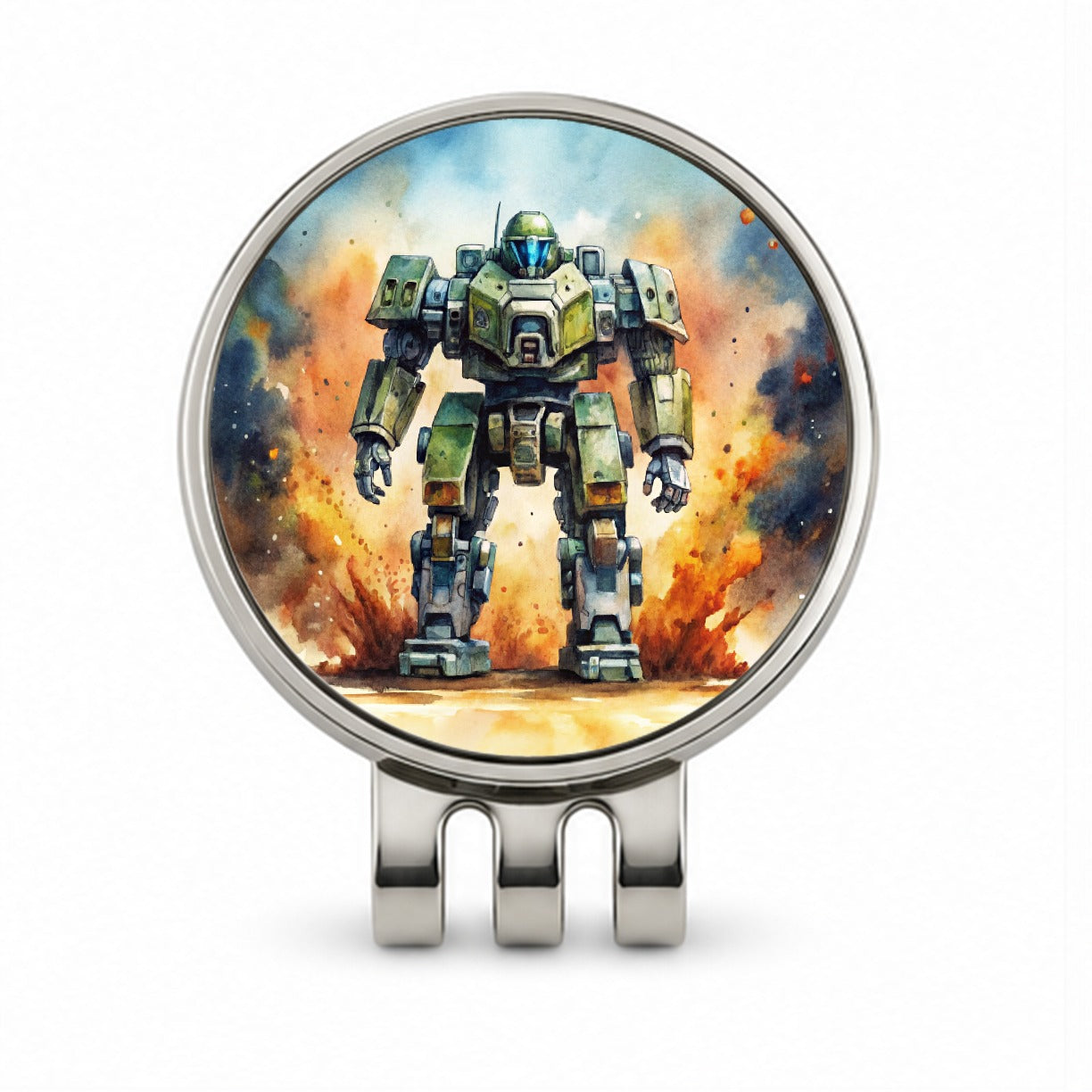 Sci-fi Giant Robot Warrior Mech Watercolor Golf Hat Clip with Ball Marker