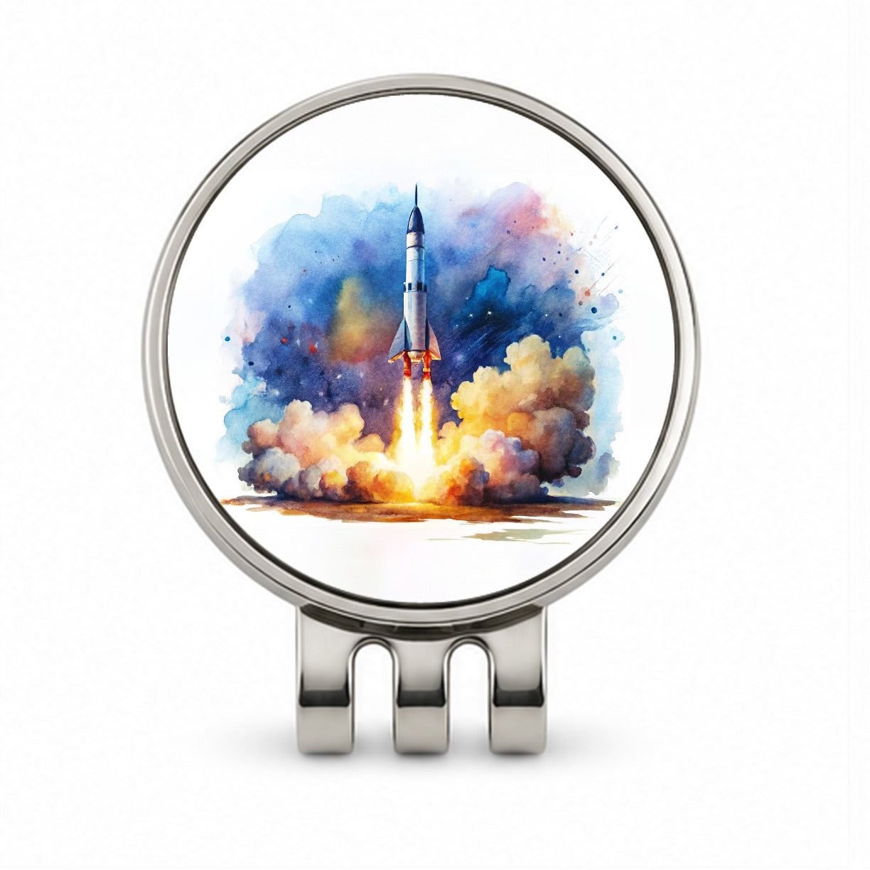 Sci-fi Missile Rocket Launch Watercolor Golf Hat Clip with Ball Marker