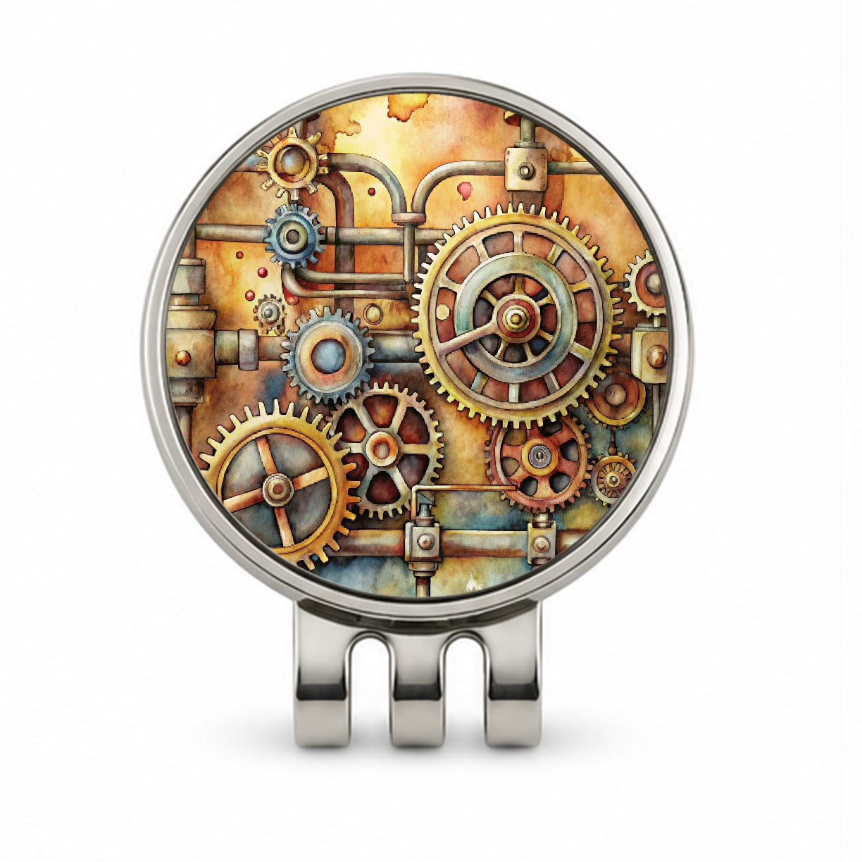 Sci-fi Steampunk Gears And Pipes Watercolor Golf Hat Clip with Ball Marker