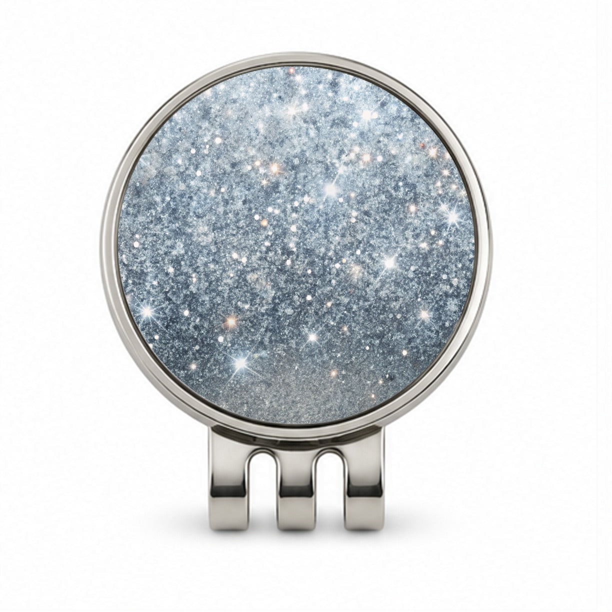 Silver Faux Glitter Golf Hat Clip with Ball Marker