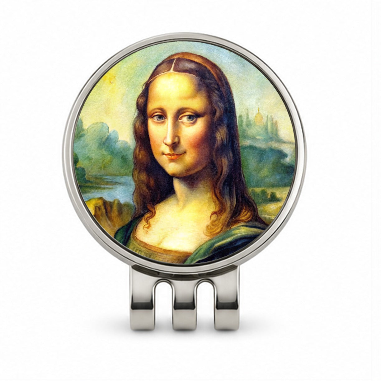 Simple Faux Mona Lisa Watercolor Painting Golf Hat Clip with Ball Marker