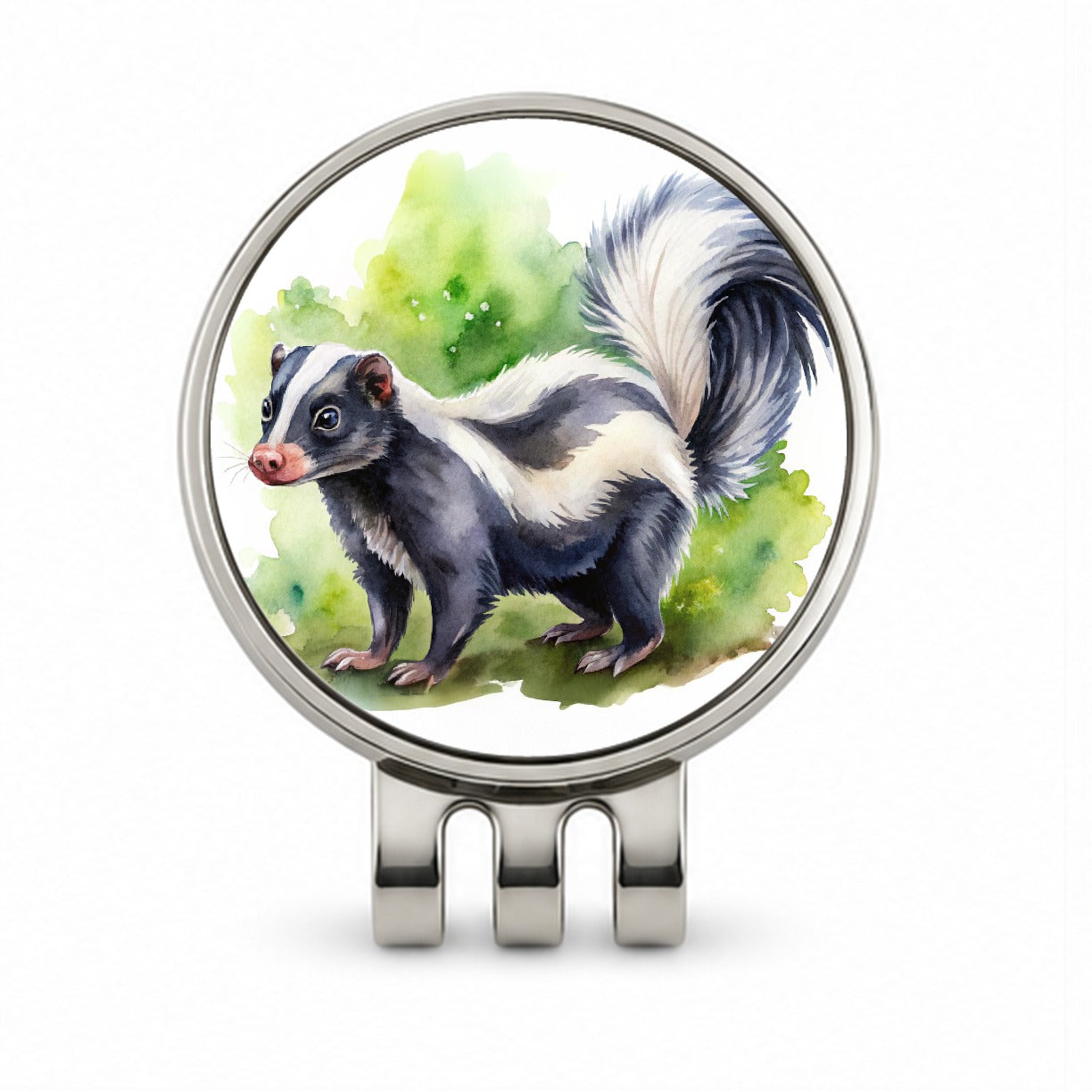 Skunk Watercolor Golf Hat Clip with Ball Marker