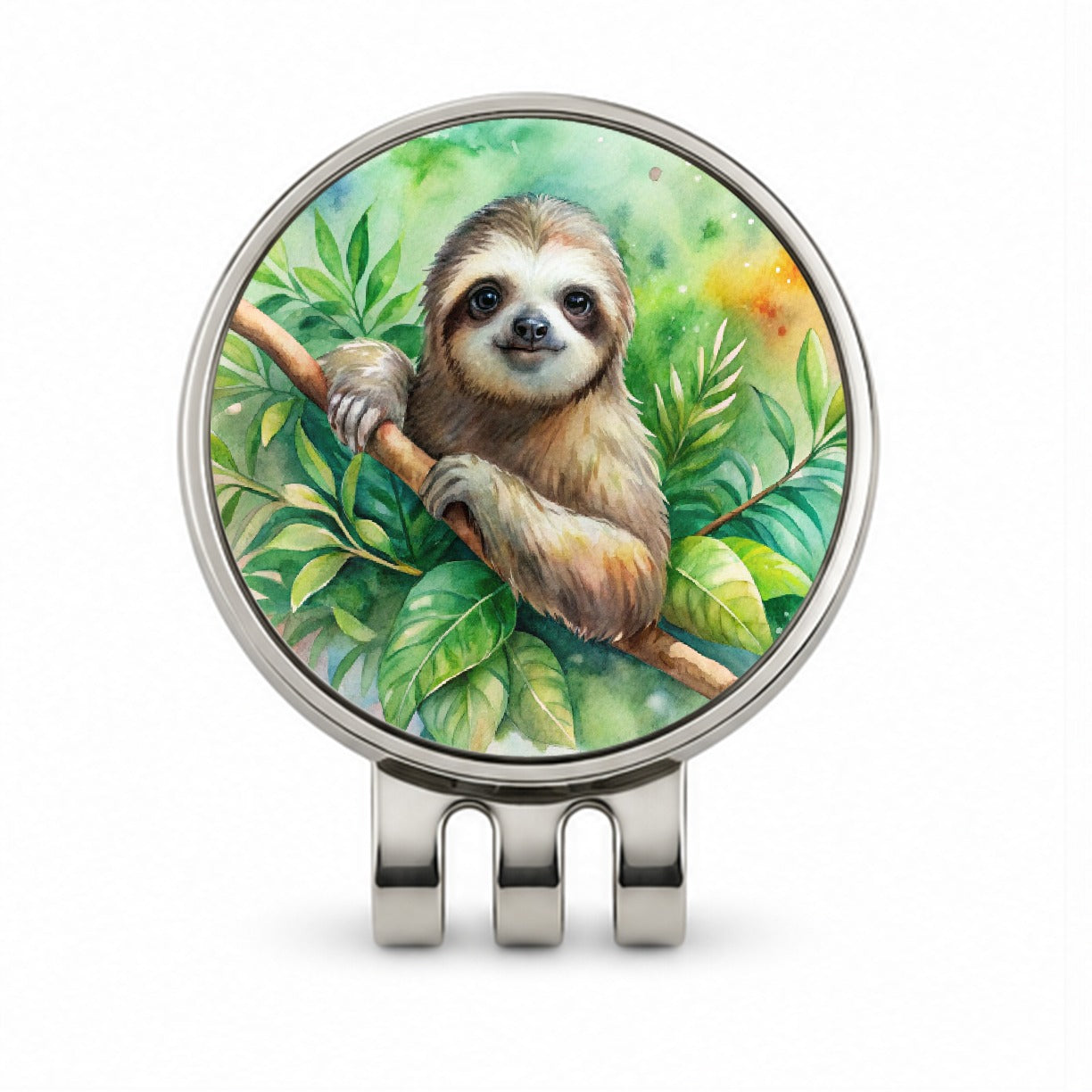 Sloth In A Tree Watercolor Golf Hat Clip with Ball Marker