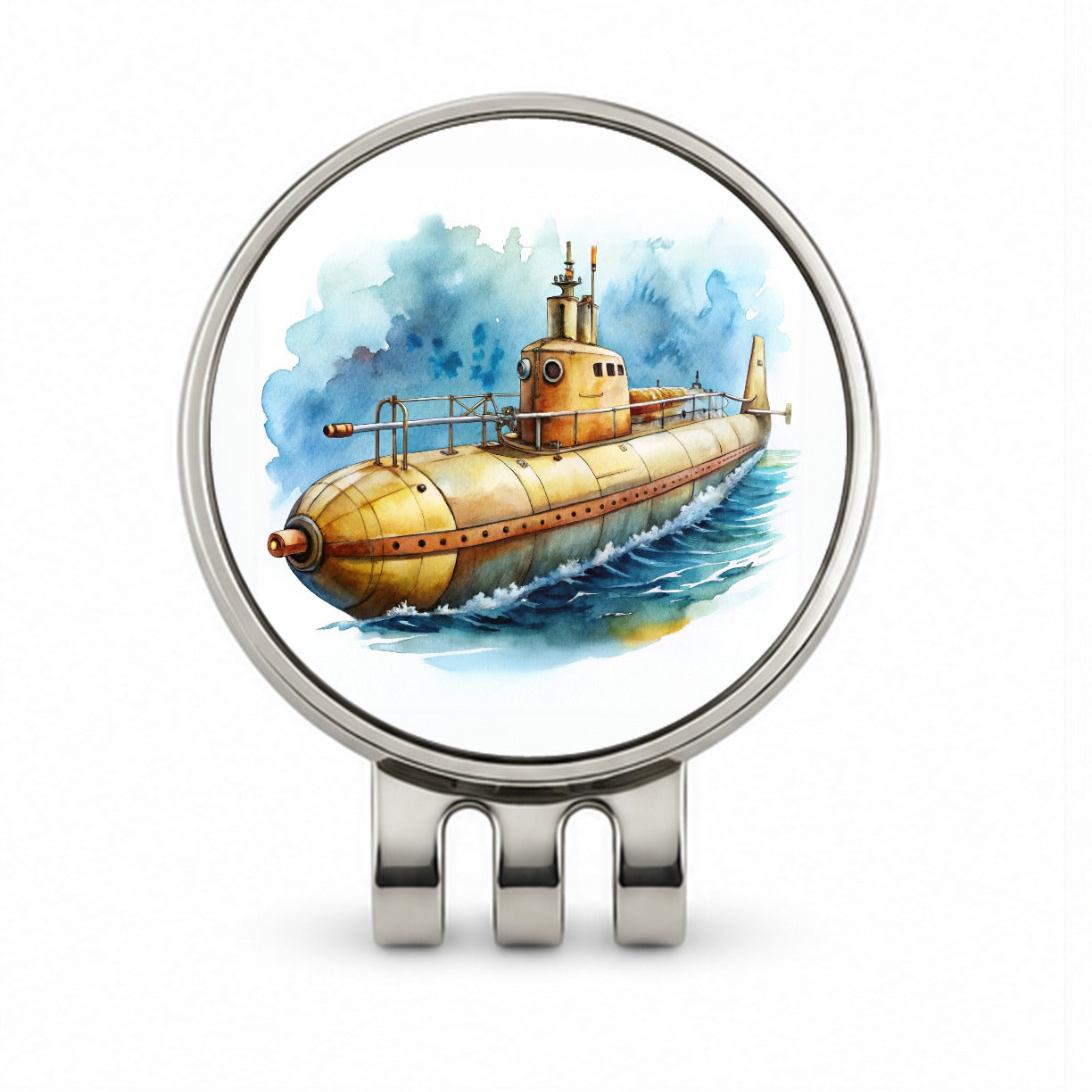 Steampunk Sci-fi Fantasy Retro Submarine Watercolor Golf Hat Clip with Ball Marker