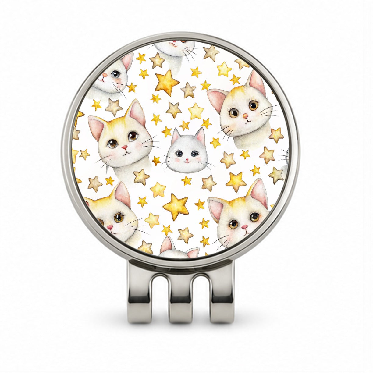 Sweet White Cats Yellow Stars Golf Hat Clip with Ball Marker