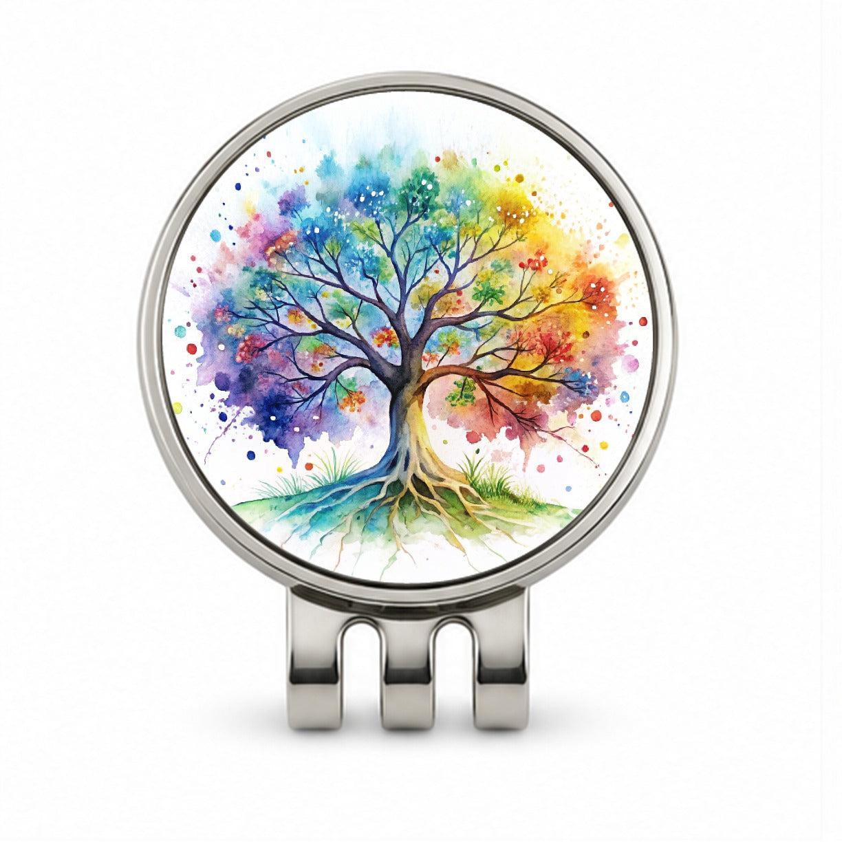 Tree Of Life Rainbow Watercolor Golf Hat Clip with Ball Marker