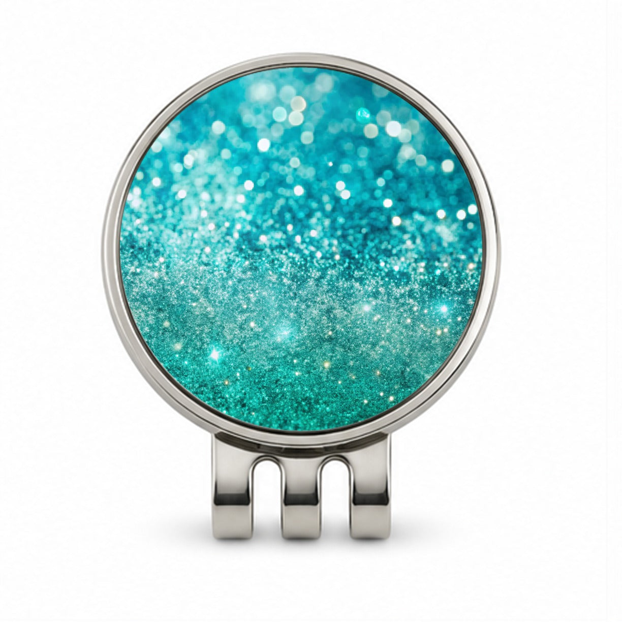 Turquoise Faux Glitter Golf Hat Clip with Ball Marker