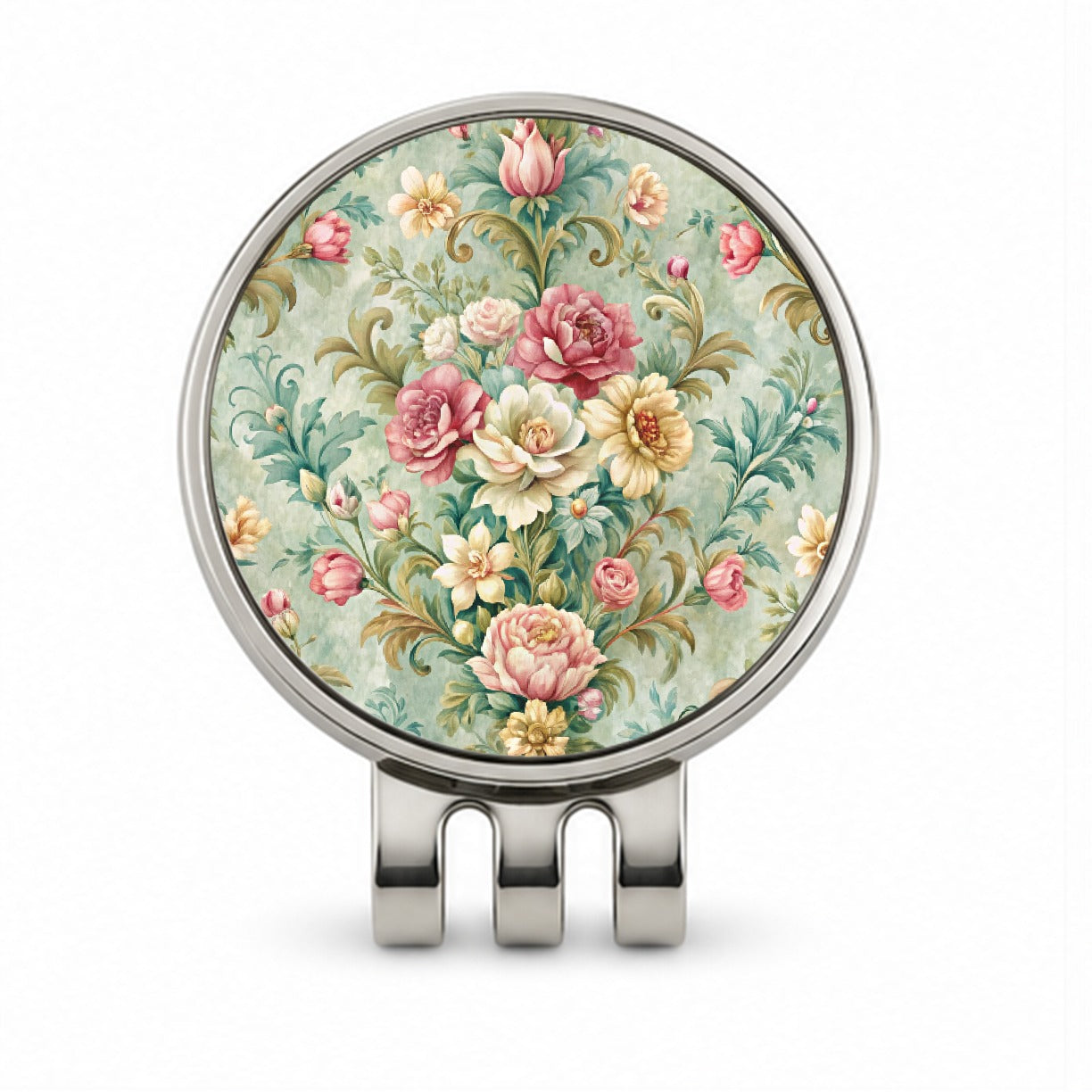 Victorian Flowers Floral Wallpaper Golf Hat Clip with Ball Marker