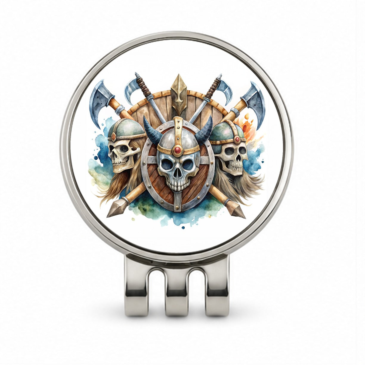 Viking Axes Shields And Skulls Watercolor Golf Hat Clip with Ball Marker