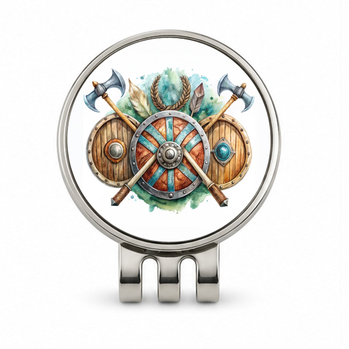 Viking Symbols Shields Axes Watercolor Golf Hat Clip with Ball Marker