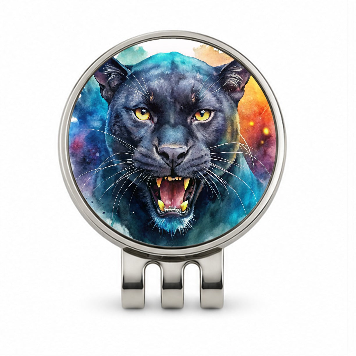 Angry Black Panther Watercolor Golf Hat Clip with Ball Marker