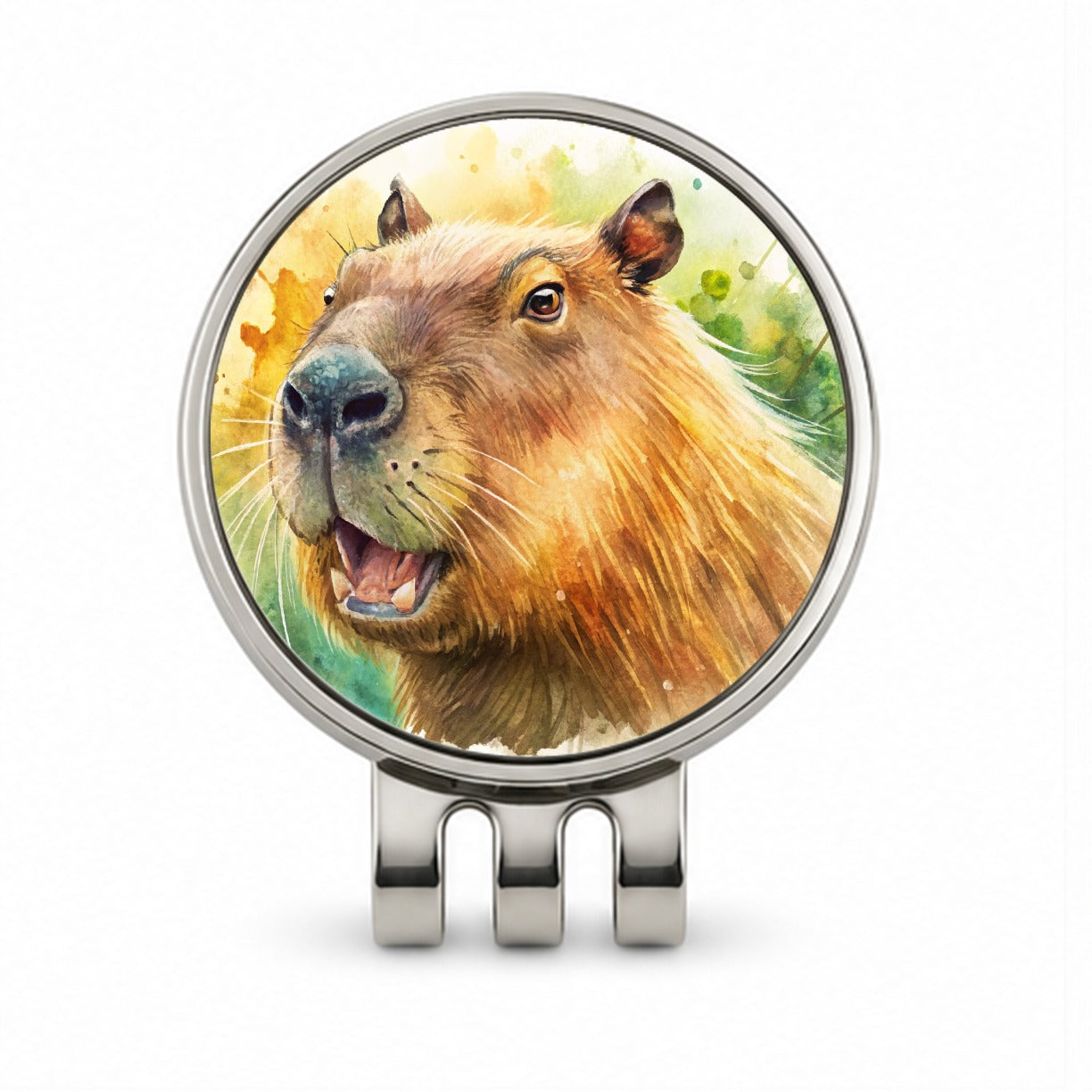 Angry Capybara Watercolor Golf Hat Clip with Ball Marker