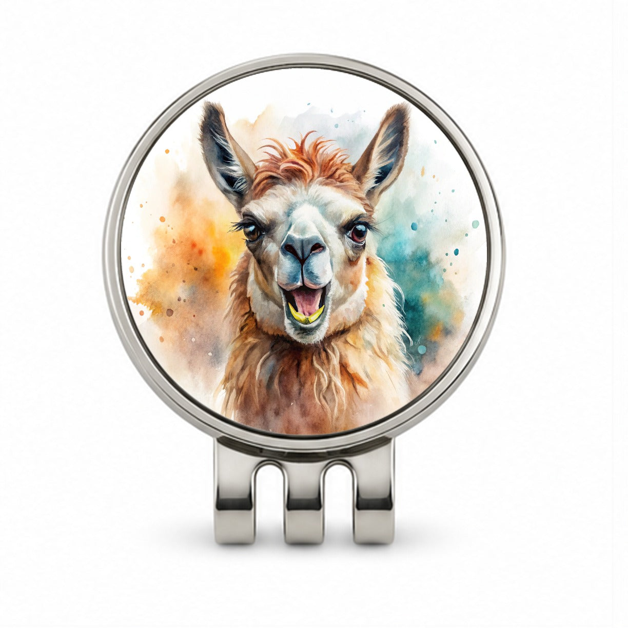Angry Llama Watercolor Golf Hat Clip with Ball Marker