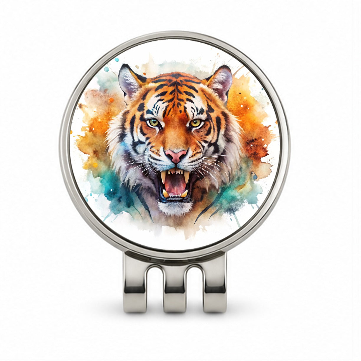 Angry Tiger Watercolor Golf Hat Clip with Ball Marker