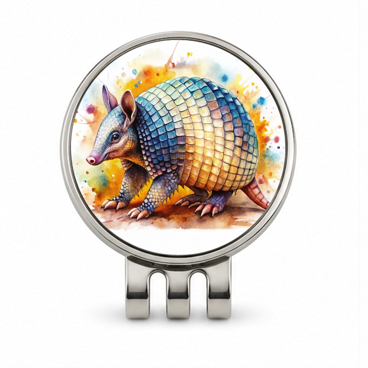 Armadillo Watercolor Golf Hat Clip with Ball Marker