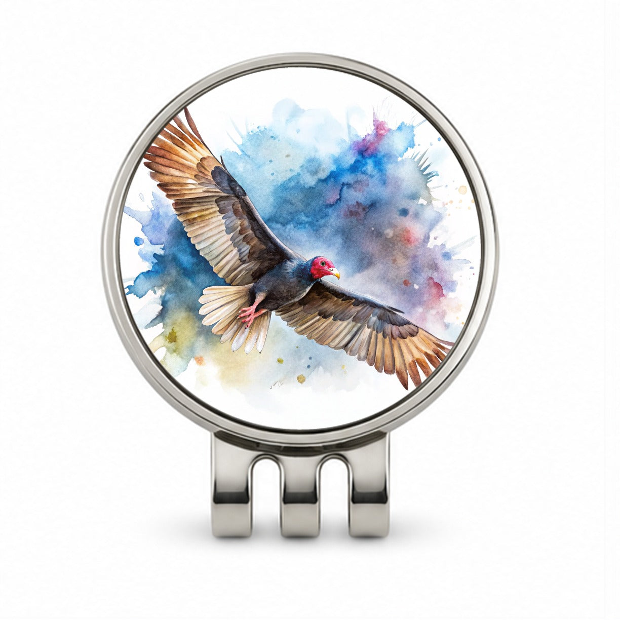 Black Turkey Vulture In Flight Watercolor Golf Hat Clip with Ball Marker