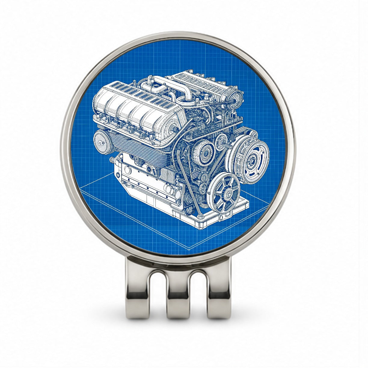 Blueprint Of Car Engine V8 Golf Hat Clip with Ball Marker