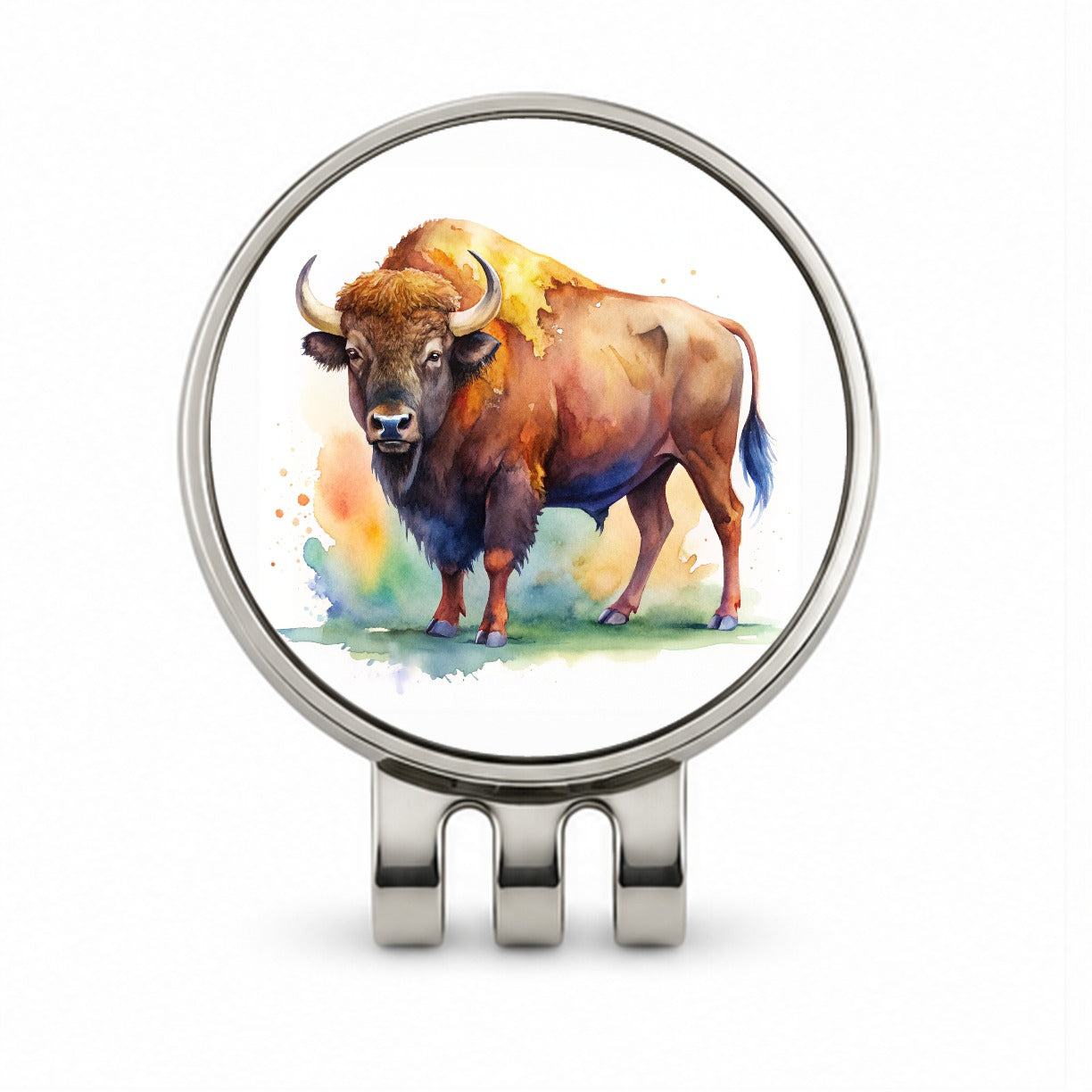 Buffalo Bison Watercolor Golf Hat Clip with Ball Marker