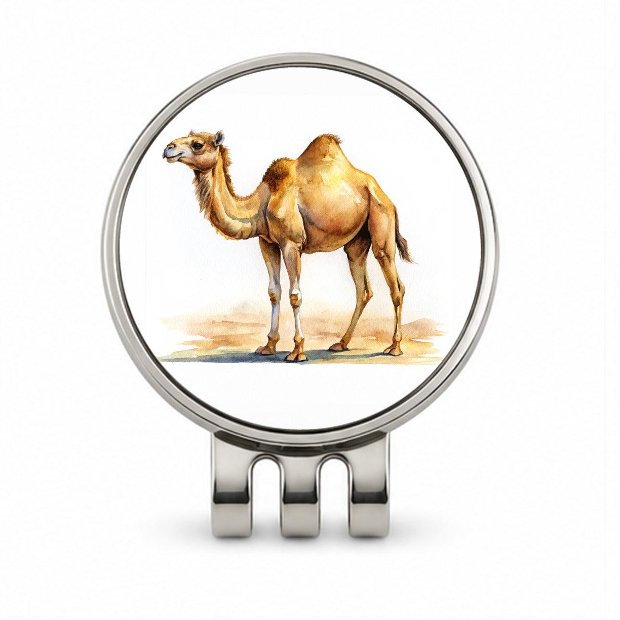 Camel Standing Watercolor Golf Hat Clip with Ball Marker