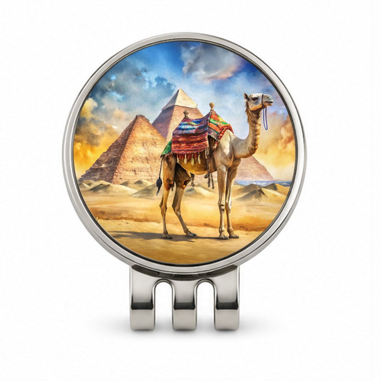 Camel With Pyramids In Background Watercolor Golf Hat Clip with Ball Marker