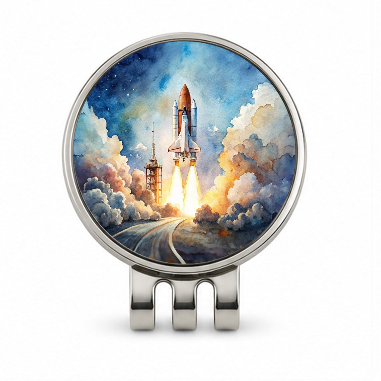 Classic Space Shuttle Launch Watercolor Golf Hat Clip with Ball Marker