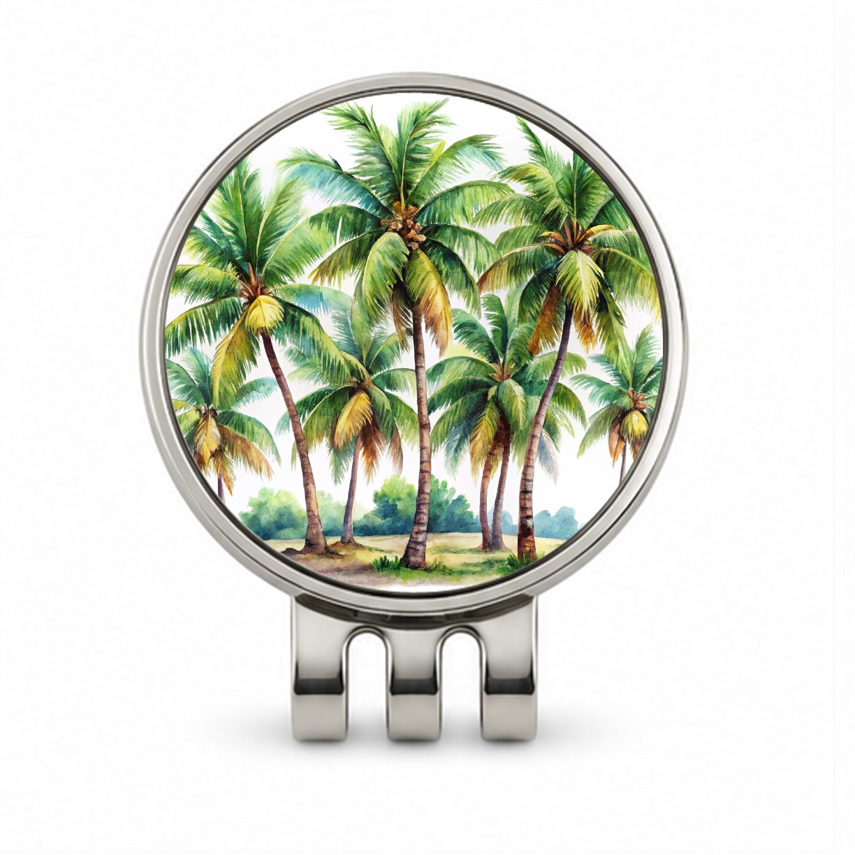 Coconut Trees Tropical Beach Watercolor Golf Hat Clip with Ball Marker