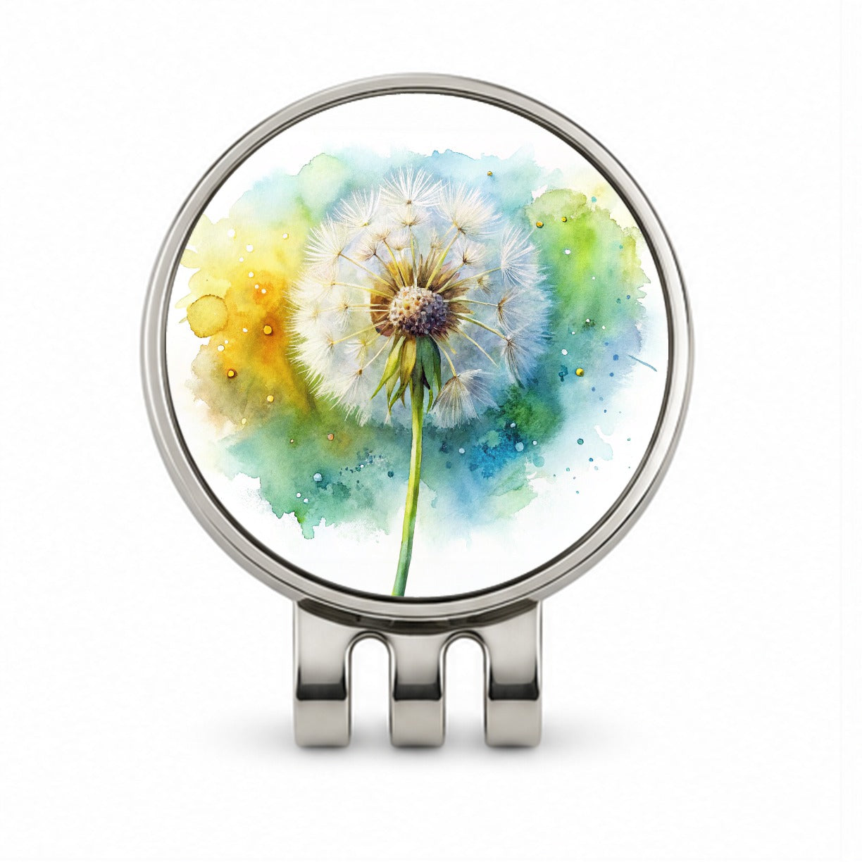 Dandelion Watercolor Golf Hat Clip with Ball Marker