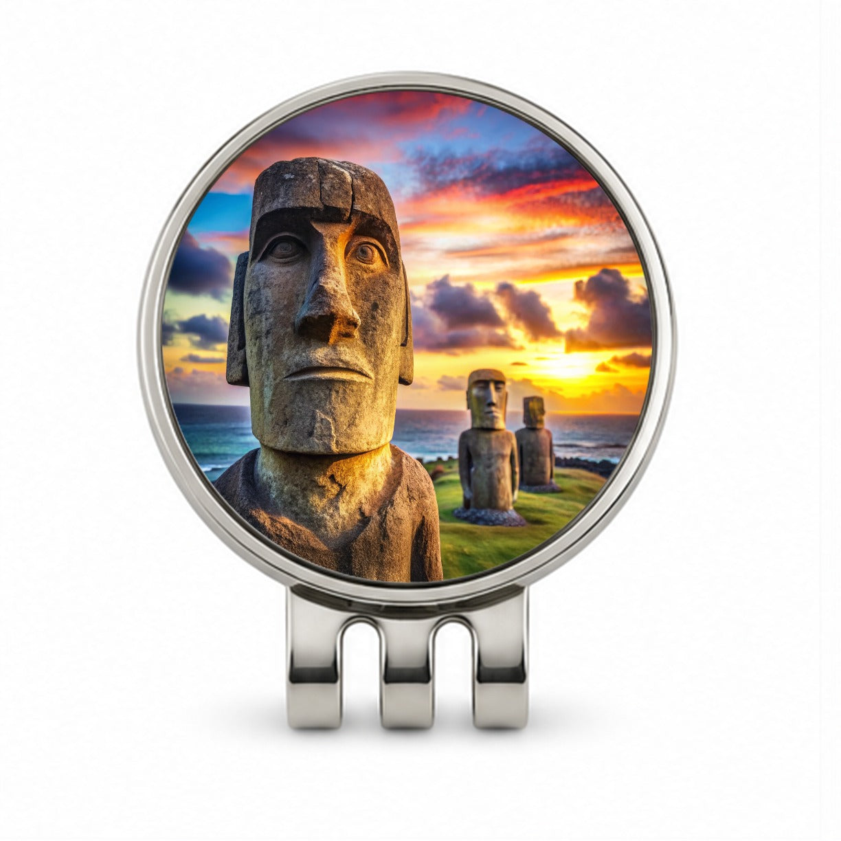 Easter Island Statues At Sunset Watercolor Golf Hat Clip with Ball Marker