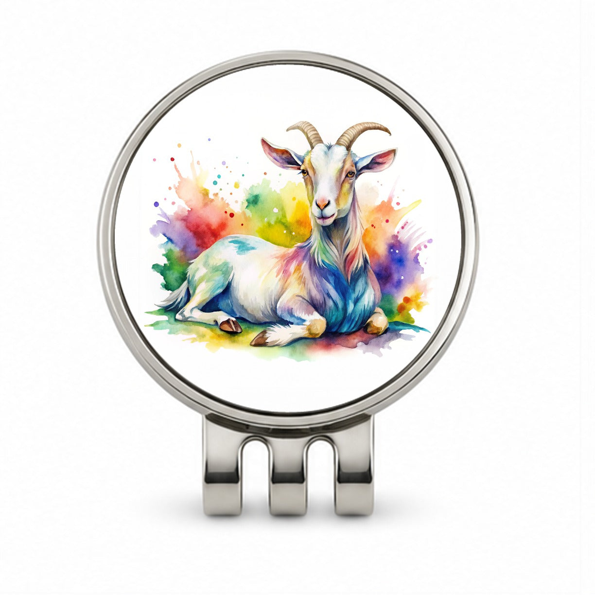 Fainting Goat Rainbow Colorful Watercolor Golf Hat Clip with Ball Marker