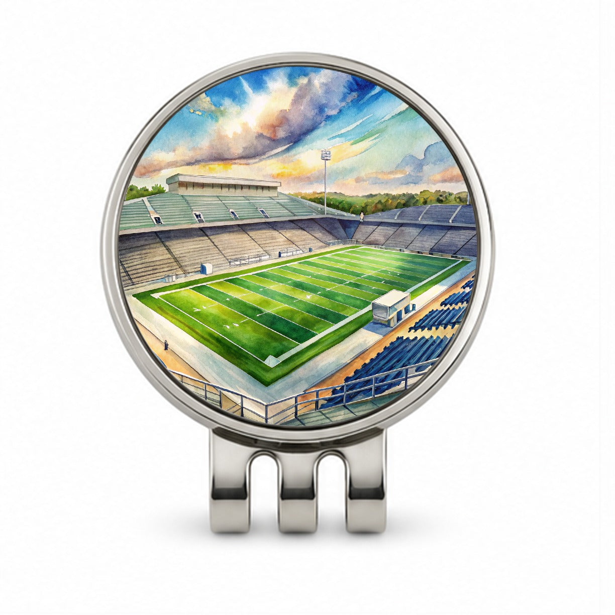 Football Game Field As Seen From Stadium Stands Watercolor Golf Hat Clip with Ball Marker
