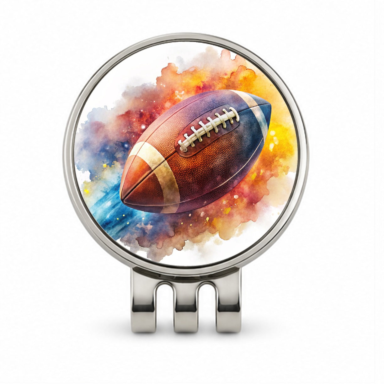 Football Rocketing Through The Air Watercolor Golf Hat Clip with Ball Marker