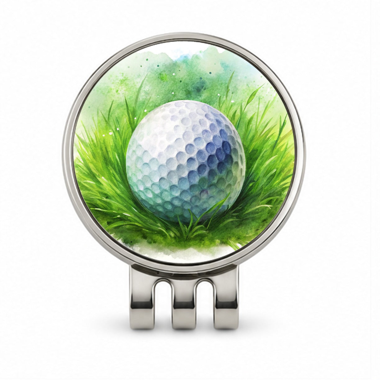 Golf Ball On Grass Watercolor Golf Hat Clip with Ball Marker